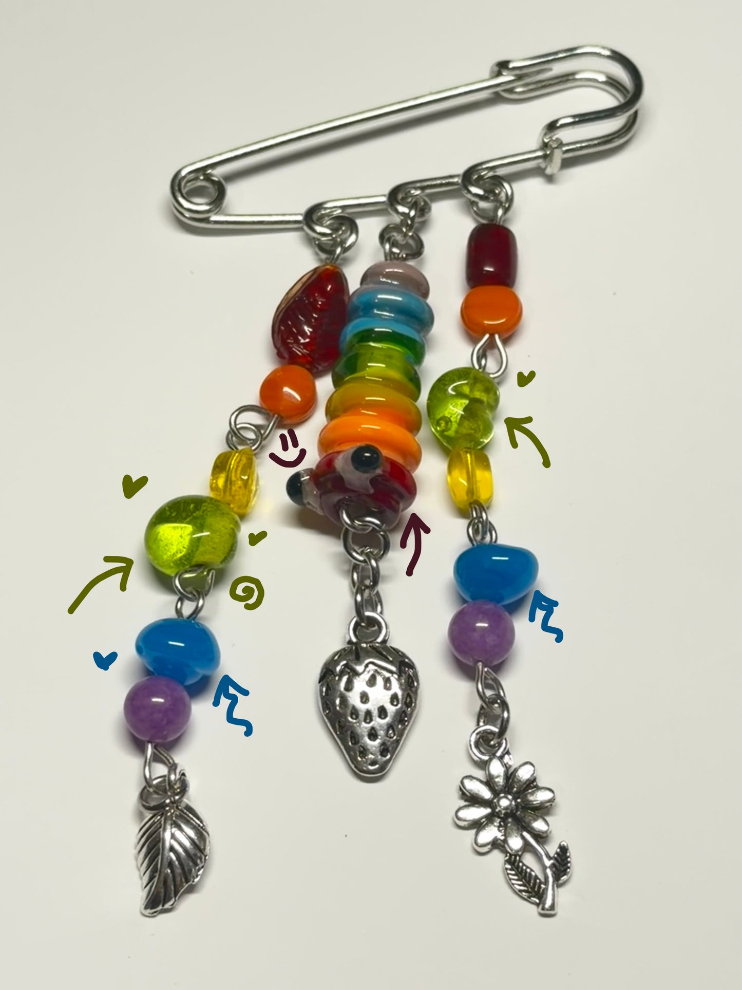 rainbow worm - safety pin
